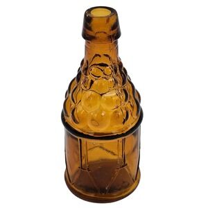 Amber Glass Miniature Bottle Decorative Embossed Grapes Barrel Design Apothecary